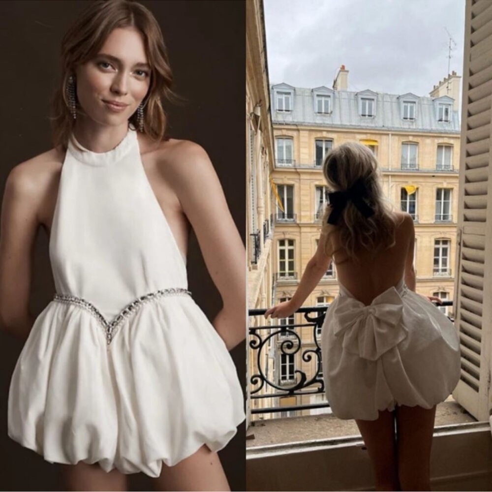 Nana Jacqueline Sienna Halter Bubble Hem Romper in White New with Tags!